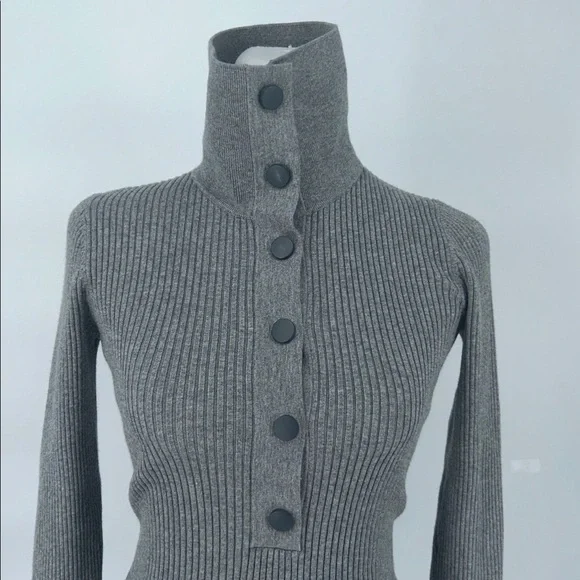 Reiss Grey Ribbed Knit Polo Top Button Front Long Sleeve Size S - Picture 7 of 11